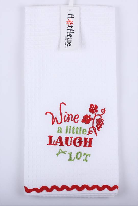Tea towel "Wine a little, laugh a lot" Code: T/T-GF/LAU/WHI.